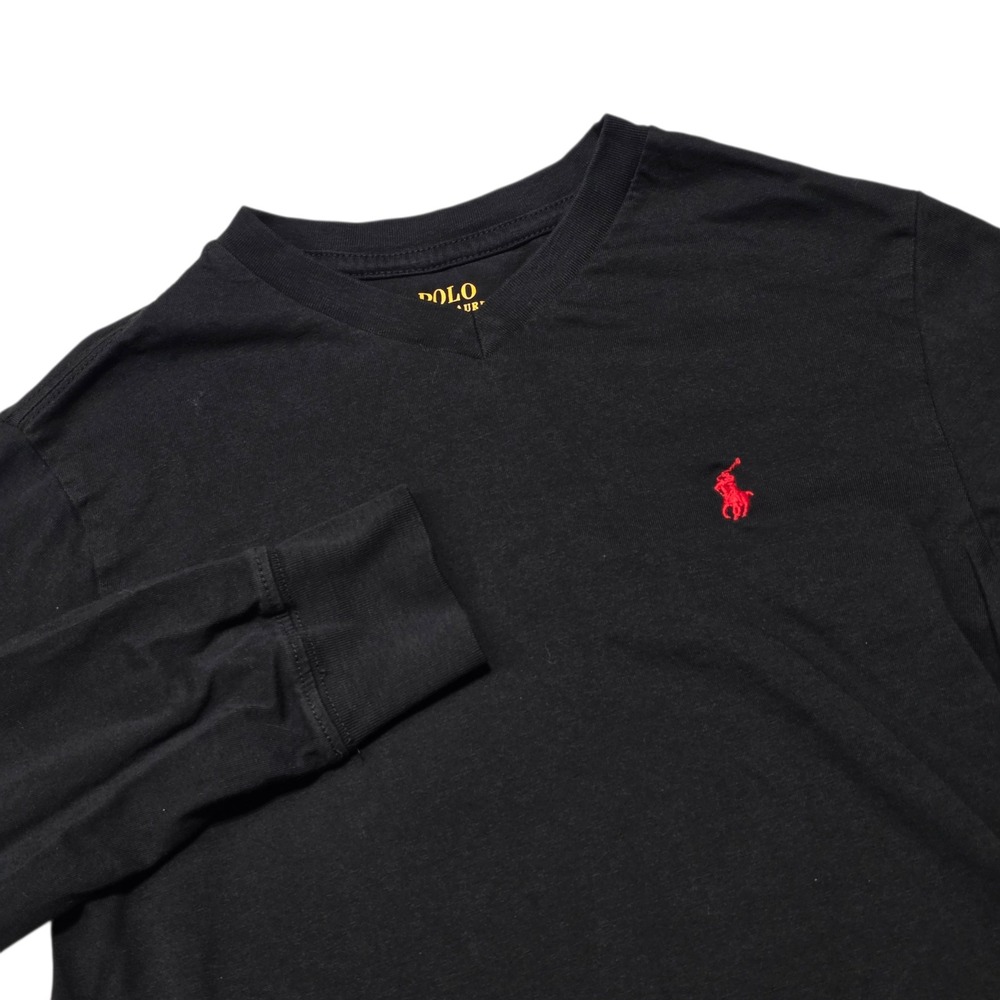Polo‎ Ralph Lauren Long Sleeve T-Shirt Kids Size 8 Black V-Neck Pony Logo